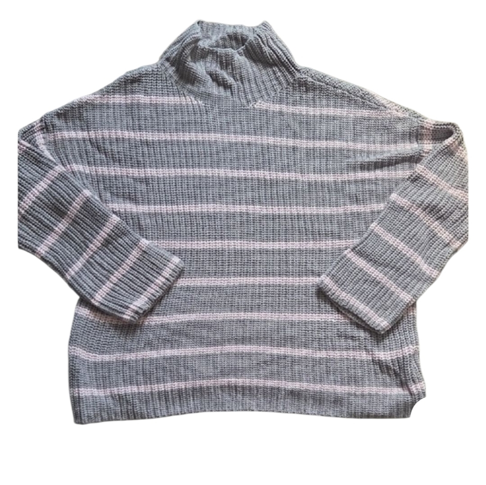 Caalon Striped Gray and Pink Women's Sweater‎